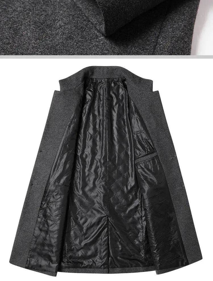 BROWON men's trench coat, gray outer with black quilted lining, winter coat