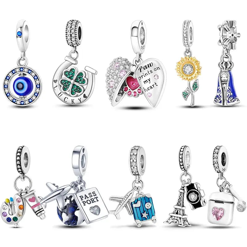 Silver Tone Sunflower And Four Leaf Clover Charm Pendant For Women Bracelet Jewelry Making