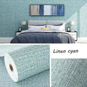 Thermal insulation wallpaper roll, linen cyan, 10m, self-adhesive with textured fabric look for walls