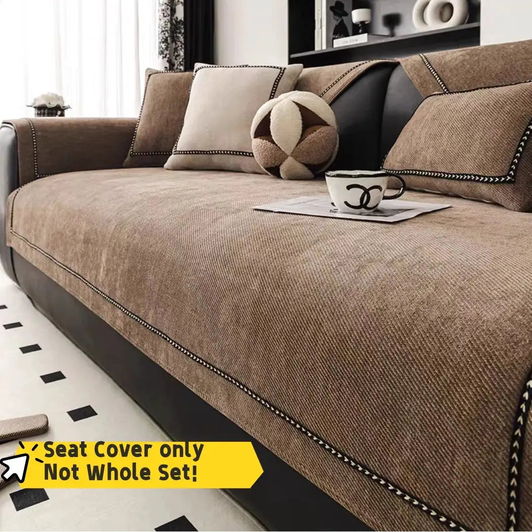 Simples Market brown chenille sofa slipcover; universal non-slip, pet-friendly couch cover for 1–4 seaters