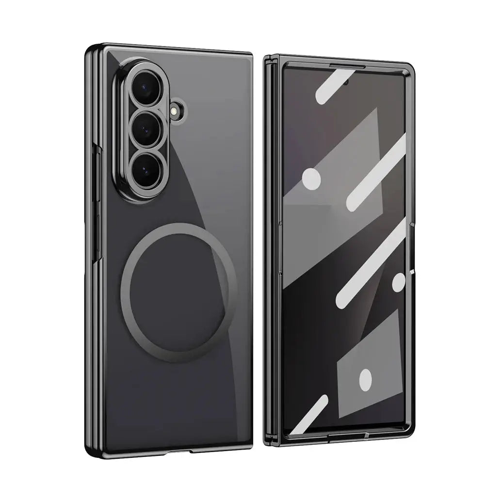 HD Clear tempered film magnetic phone case for Samsung Galaxy Z Fold series with back ring stand - Simples Market