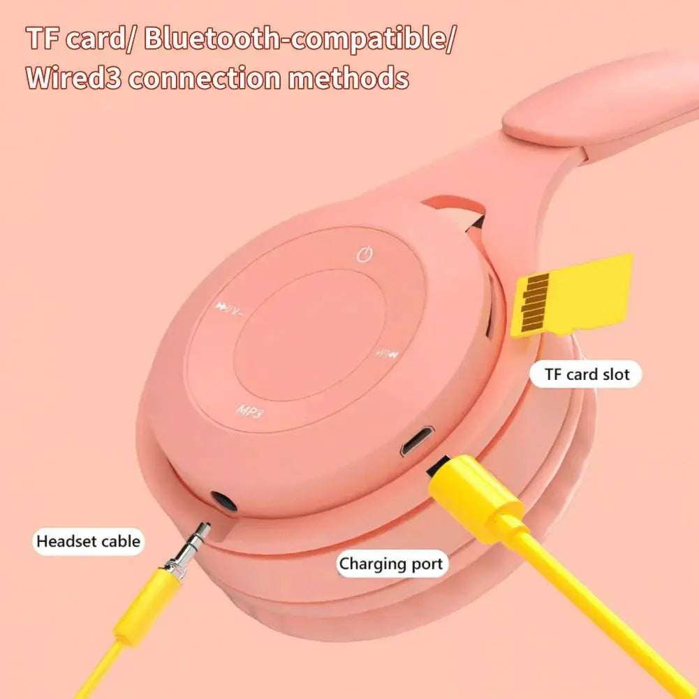 Y08 wireless Bluetooth headset, pink macaron-style over-ear headset with mic by Simples Market