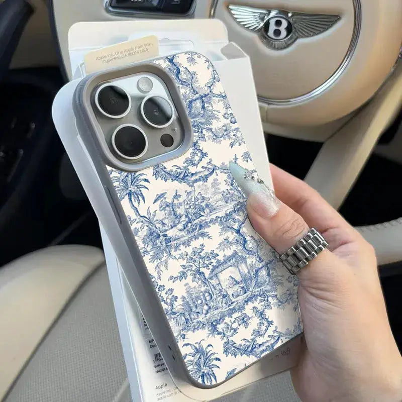 Phone case Simples Market, blue toile pattern, shockproof soft cover for iPhone