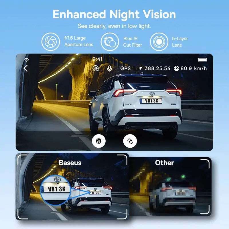 Baseus dash cam VD1 with front and rear cameras, built-in GPS and enhanced night vision