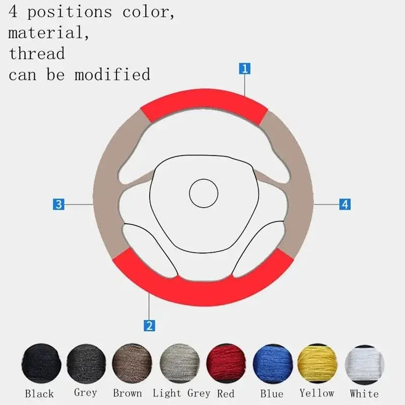 Steering wheel cover braid leather DIY accessory for SEAT Cupra/Leon; 8 color swatches shown