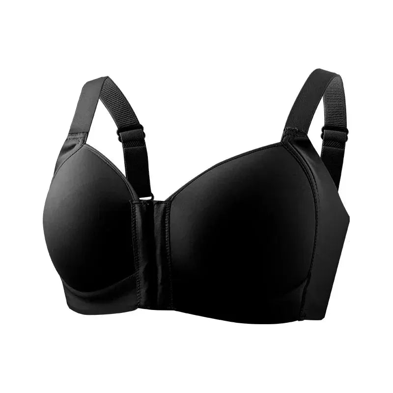 FallSweet Plus Size wireless front-closure bra in black with seamless cups and soft breathable fabric