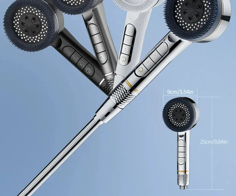 Multi-head handheld shower set with filter, high-pressure water, 4-mode massage spray in metallic finishes