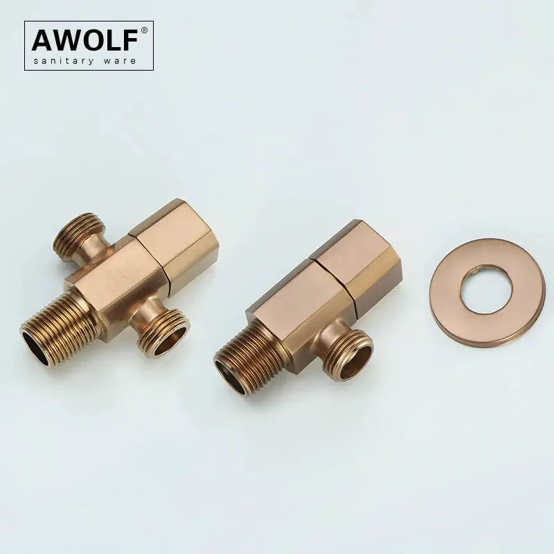 Bidet sprayer T-adapter set in brushed rose-gold stainless steel with washer by AWOLF (2 pieces)