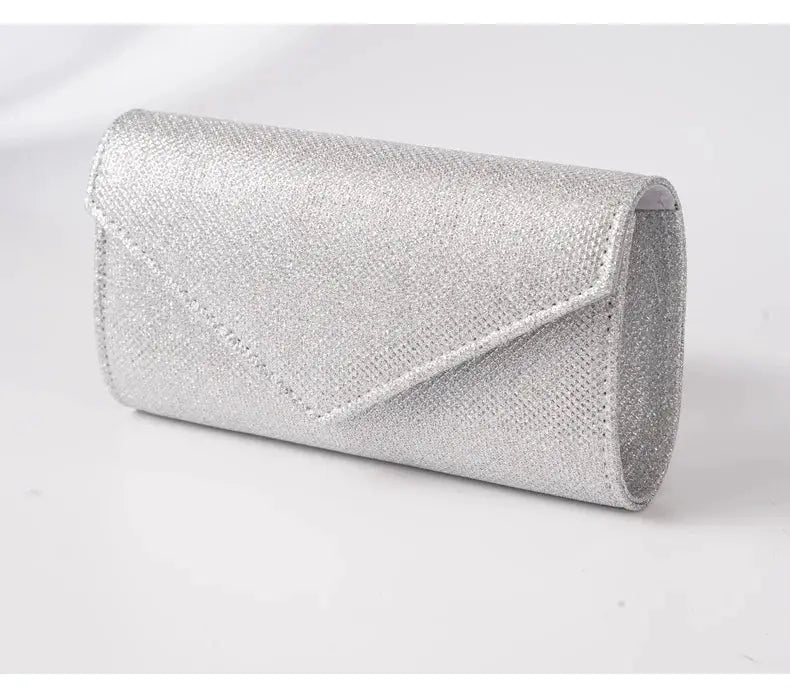 Silver glitter envelope clutch for women, elegant evening party purse