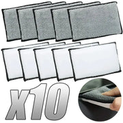 10-pack soft double-sided microfiber scrubbing sponges, gray and white, for car detailing