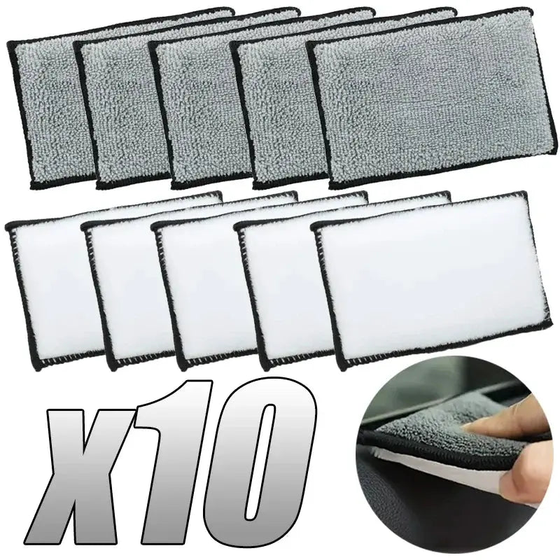 10-pack soft double-sided microfiber scrubbing sponges, gray and white, for car detailing