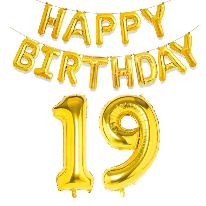 15 Piece Gold Happy Birthday Foil Balloons Set With Numeric Cutouts For Milestone Ages 10 To 60 Kids And Adults