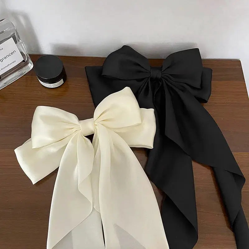 Korean Satin Bowknot Hair Clip For Women And Girls Long Ribbon Solid Color Barrette Hair Accessory