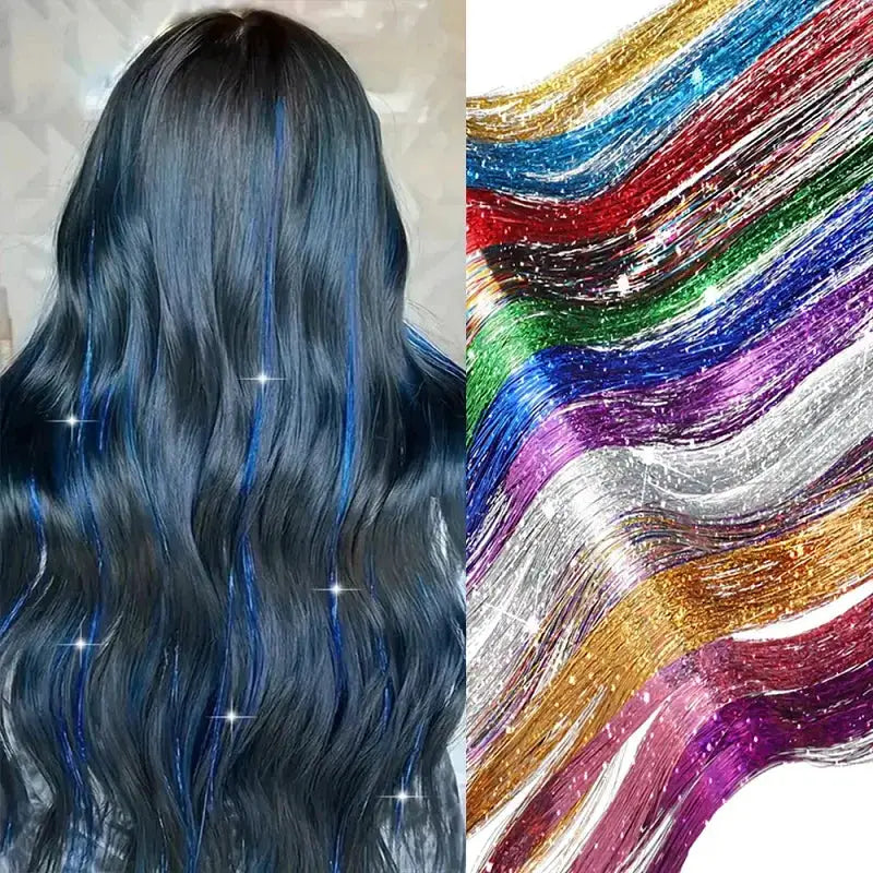 Synthetic Sparkling Tinsel Hair Extensions Holographic Colorful Glitter Fairy Hair For Parties Festivals