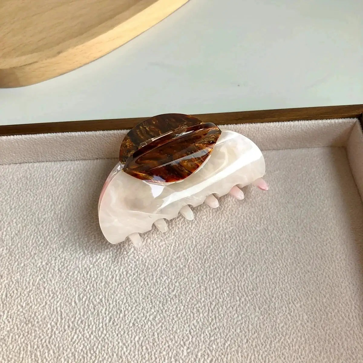 ChicWood Vintage French Hair Clip Two Tone Wood Grain and Marbled Design for All Day Hold