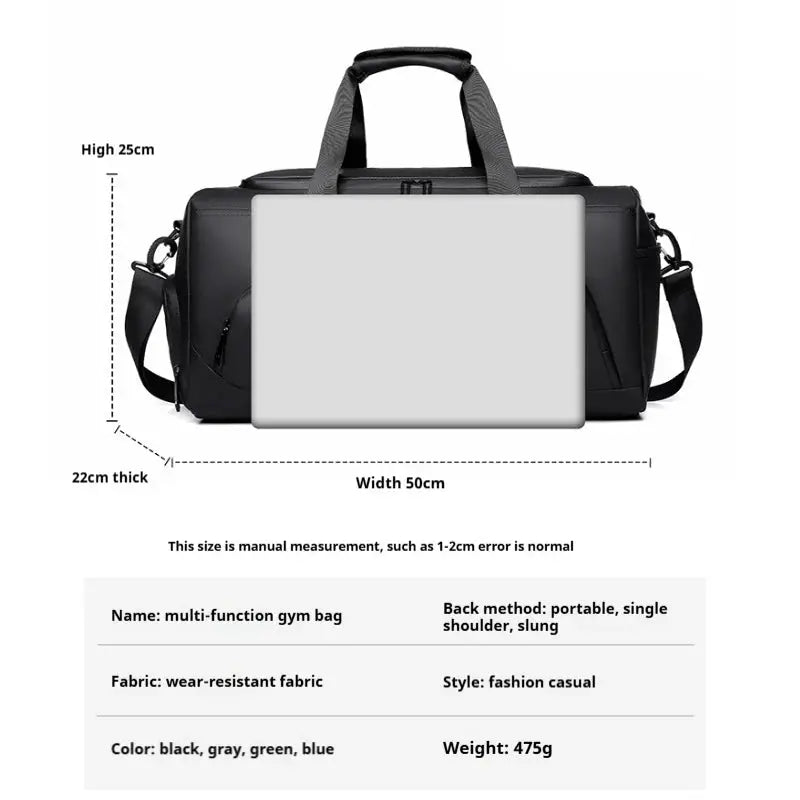 Sports gym bag by Simples Market; black, large-capacity duffel with multiple compartments and shoe storage.