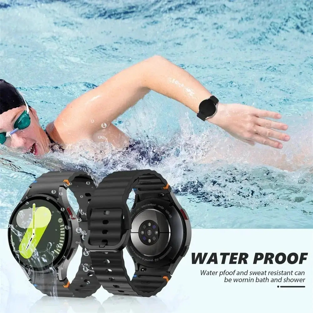 Original silicone sport bands for Samsung Galaxy Watch 7/FE/5 Pro/6/4 Classic, black, by Simples Market, 44mm/40mm pair