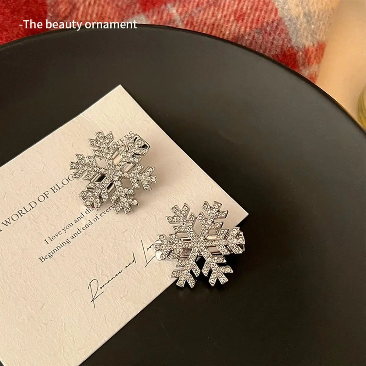 FrostFlair Glitter Snowflake Hair Clips 2 Pieces Festive Rhinestone Hair Accessories For Women