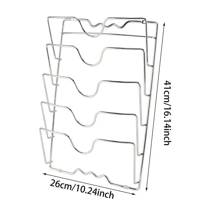 Pot lid storage rack, Simples Market, five-layer metal rust-free wall-mounted kitchen organizer, 41 cm tall.