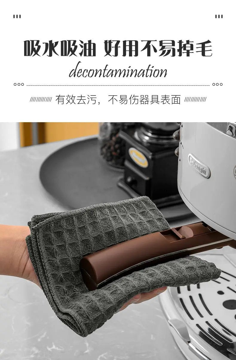 Barista cleaning towel, gray quilted square cloth for coffee machines; super absorbent, lint-free