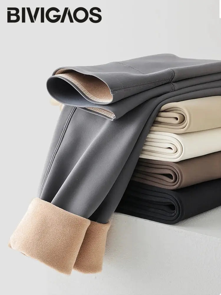 BIVIGAOS fleece-lined sharkskin leggings in six colorways; high-waist, seamless slim-fit, velvet thickened