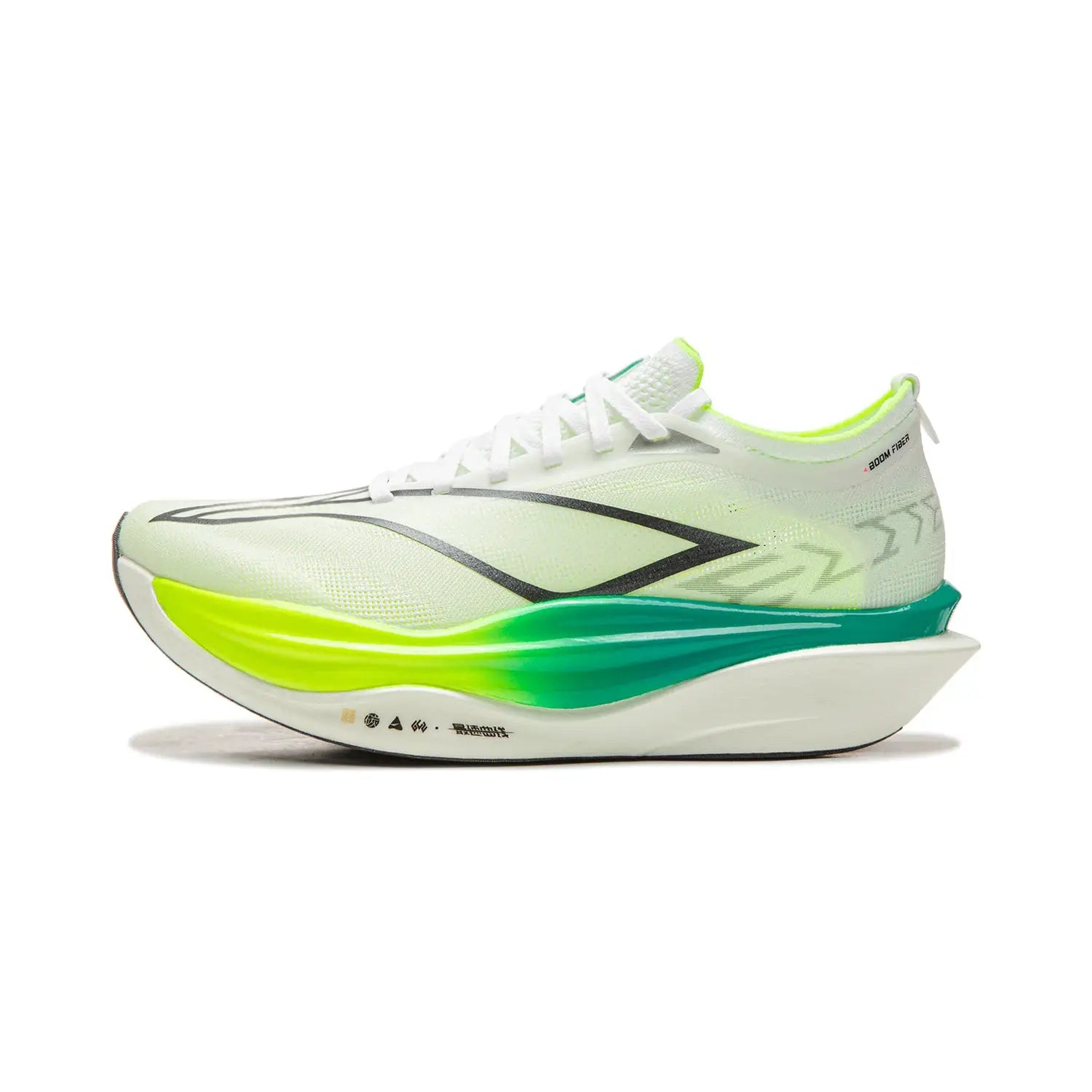 Li-Ning FEIDIAN 6 Elite racing shoes, unisex white with neon lime accents and teal-green gradient midsole.
