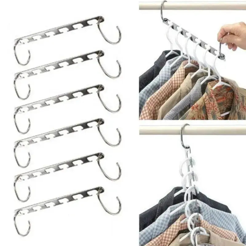 1 to 3 Pieces 37cm Multifunctional Space Saving Metal Hangers With Magic Hook Six Hole Wardrobe Organizer