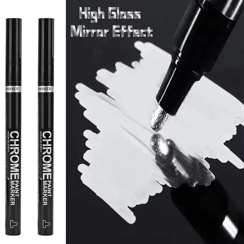 Simples Market chrome pen marker set, 2 pcs, high-gloss mirror finish paint, 2mm nib, gold/silver