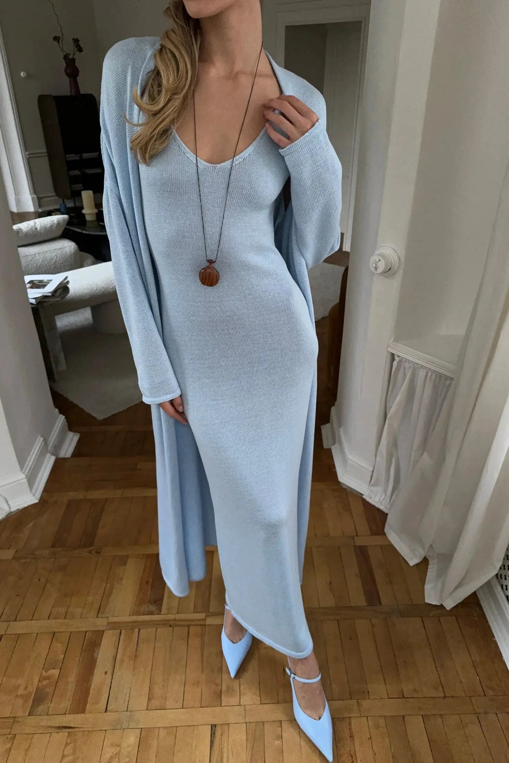 Three Piece Women Cardigan Vest Dress Set With Long Sleeve Outfit