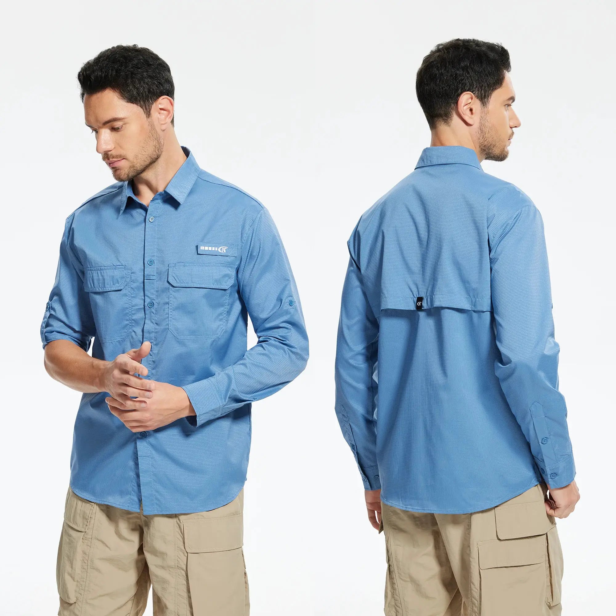 Summer Men's UPF 50+ Casual Long Sleeve Fishing Shirts, Lightweight Tactical Button Down Shirt with Breathable Back Mesh