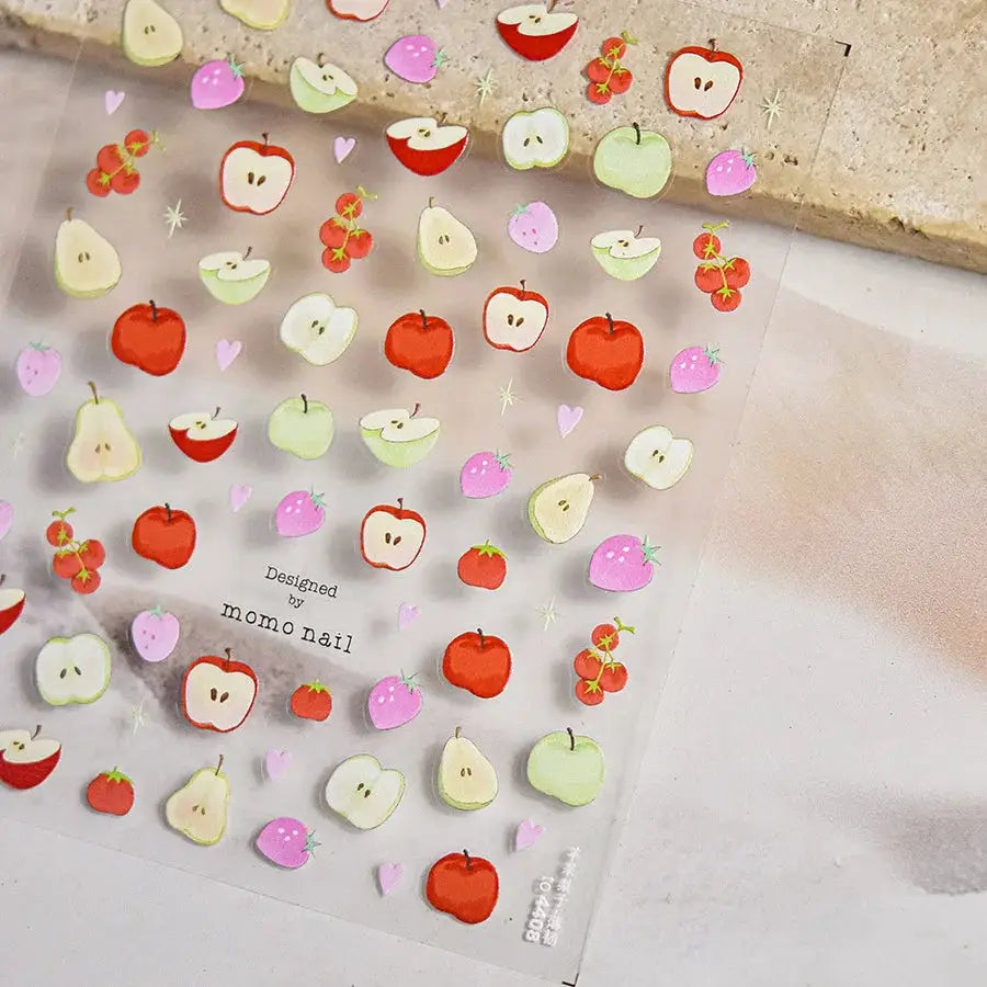 Simples Market nail art stickers sheet with pink translucent jelly texture and 5D embossed fruit decals for 3D manicure
