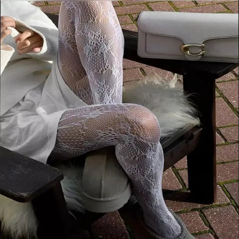 Kave High Elastic Hollowed Lace Fishnet Tights With Ultra Stretch Nylon And Reinforced Toe For Women