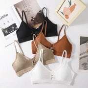 Women's ribbed hollow-out wireless bralette set in five colors (black, brown, beige, taupe, white).