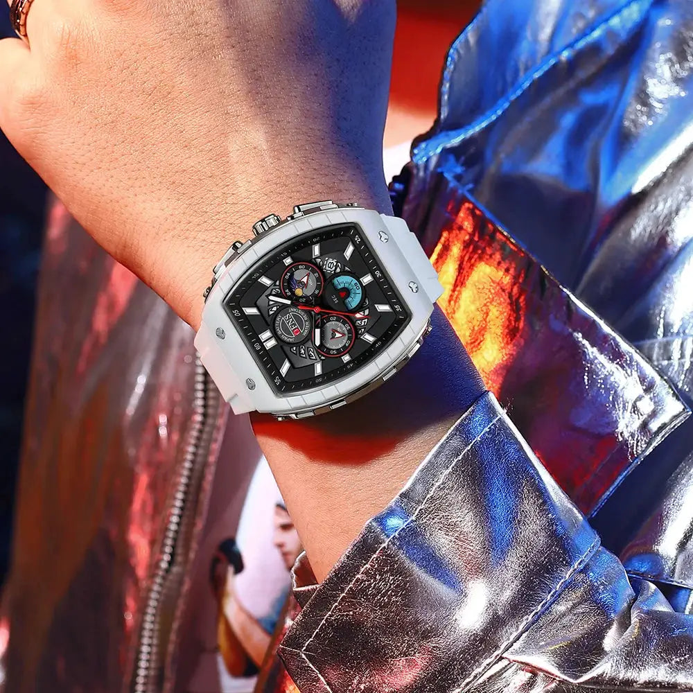 OFNS Mens Quartz Watch Waterproof Chronograph With Luminous Display And Silicone Strap Outdoor Luxury