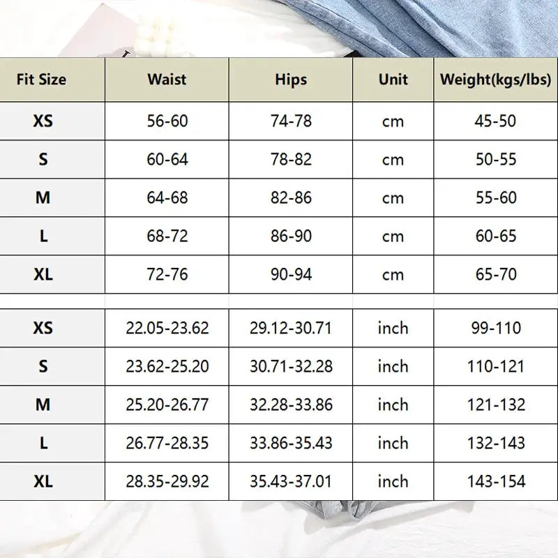 Simples Market women's cotton seamless panties size chart XS-XL with waist and hip ranges