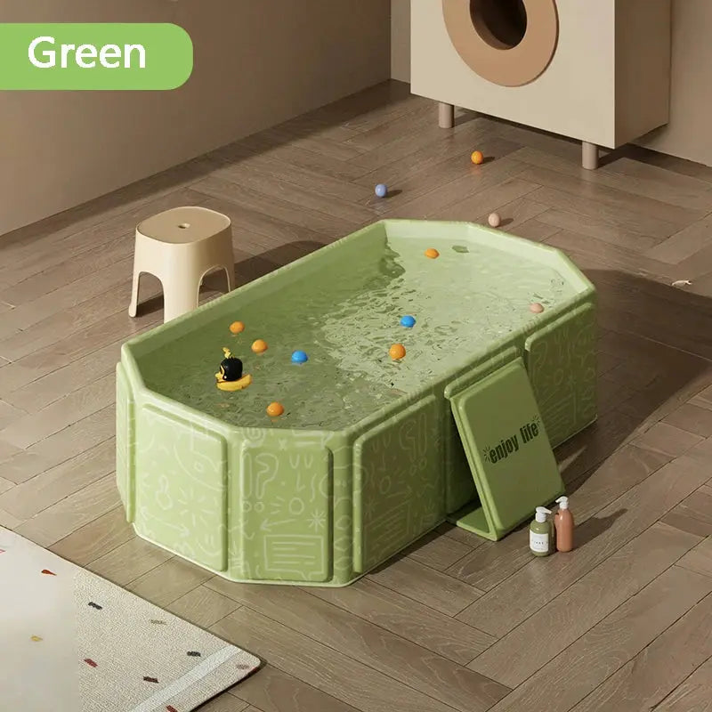 Green And White Portable Folding One Piece Children's Bathtub For Travel Eco Friendly PVC Bath Tub