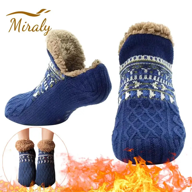 CozyCloud Super Warm Winter Non Slip Floor Socks For Women And Men Velvet Coral Fleece With Silicone Grips