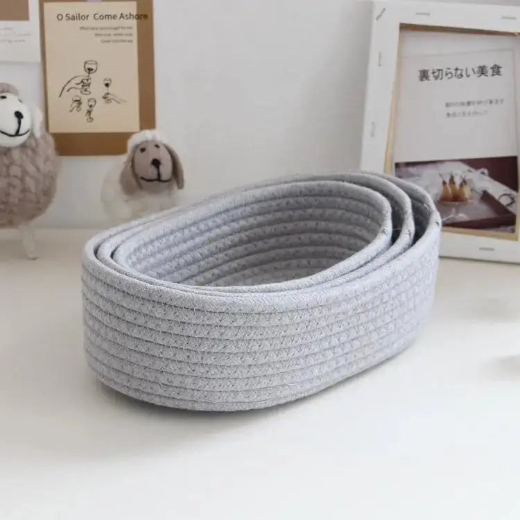 Woven storage basket, light gray desktop organizer for cosmetics, sundries, toys and stationery