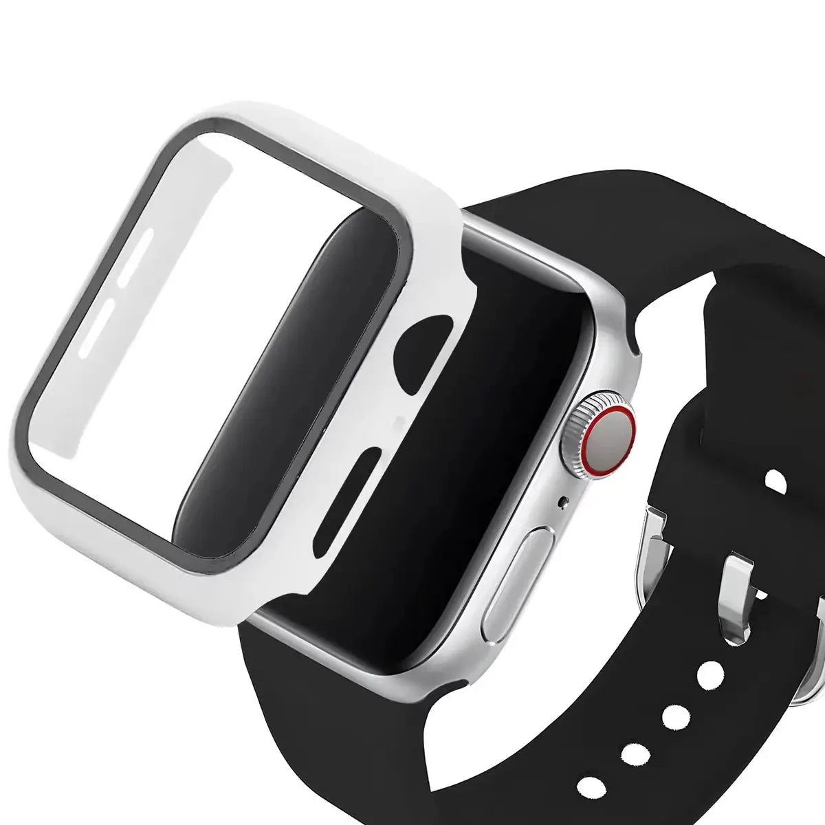 Glass+Case+Strap For Apple Watch band 44mm 40mm 45 41 38 42 46mm Silicone watchbands bracelet iWatch series 11 10 9 7 6 5 4 3 SE