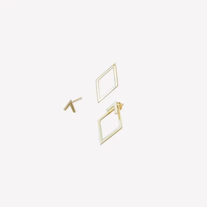 Retro minimalist geometric square detachable triangle stud earrings, Simples Market, gold-tone metal, pair