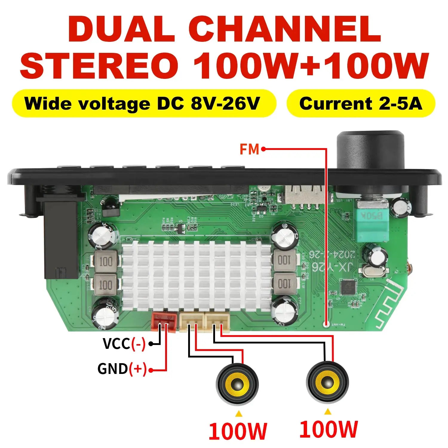 New 200W Bluetooth Amplifier MP3 WAV Decoder Board With USB FM Radio TF Card Slot DC 12V Car Audio