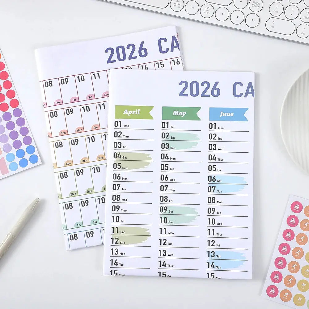 Wall calendars by Simples Market, two 2026 colorful paper calendars with stickers, 365-day planners