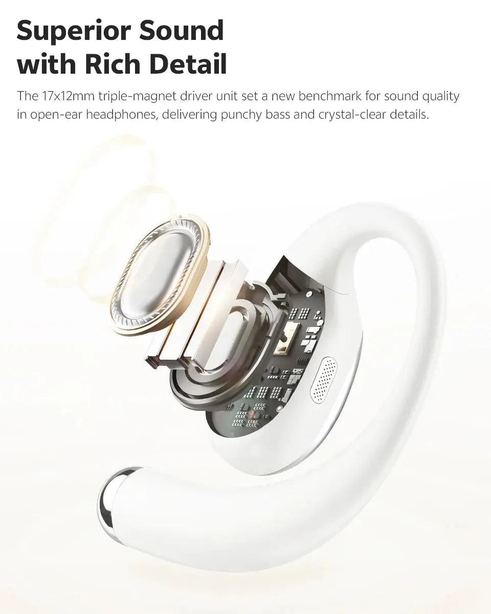 QCY Crossky R70 open-ear wireless headphones with earhook, white