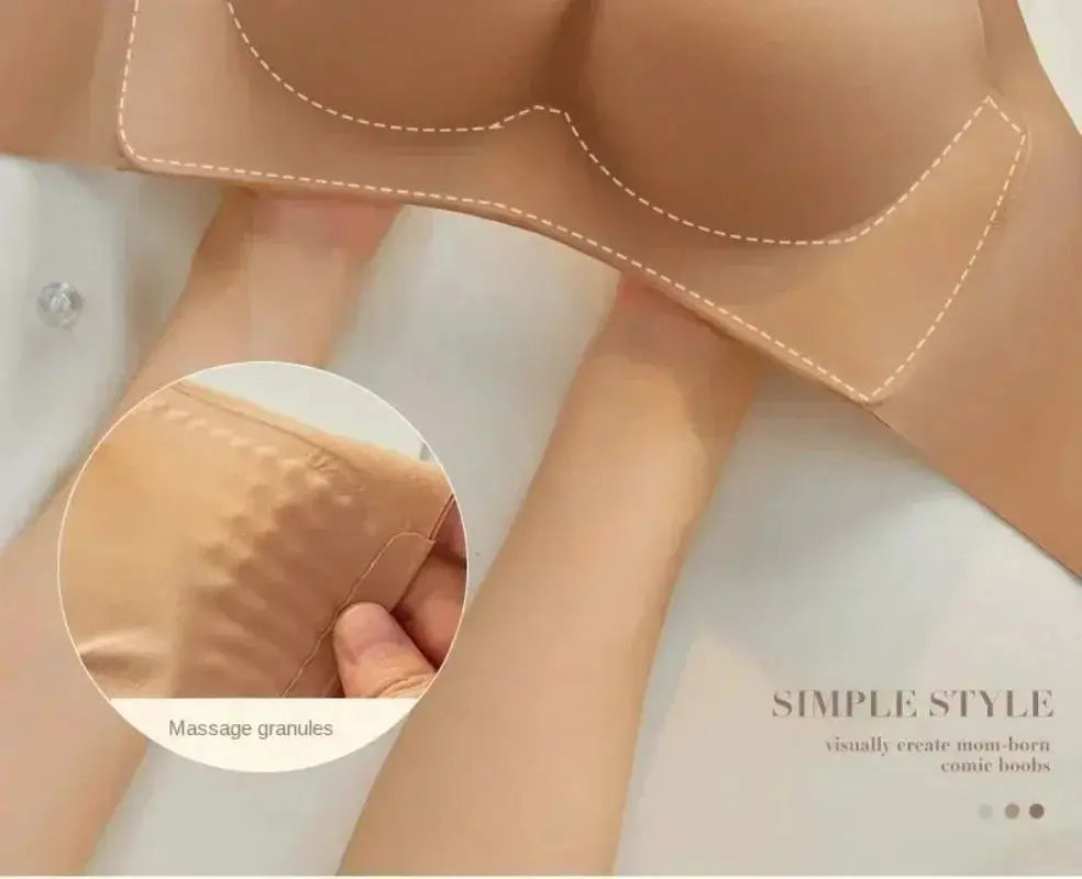 Beige Simples Market bra with fixed cups and massage-granule padding