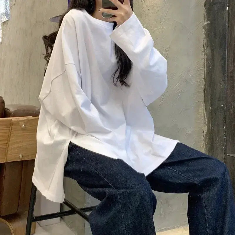 Harajuku Oversized Long T Shirt Gothic Inspired Top With O Neck And Long Sleeves For Spring And Autumn