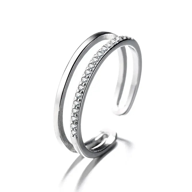 925 Sterling Silver Double Layer Water Drop Ring For Women With Square Zircon Adjustable Index Finger Jewelry Gift