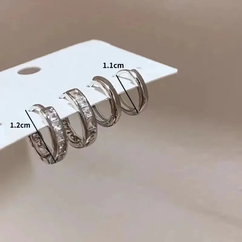 4 Pcs Set Crystal Small Hoop Earrings For Women Silver Tone Y2K Cool Daily Wear Jewelry Gift