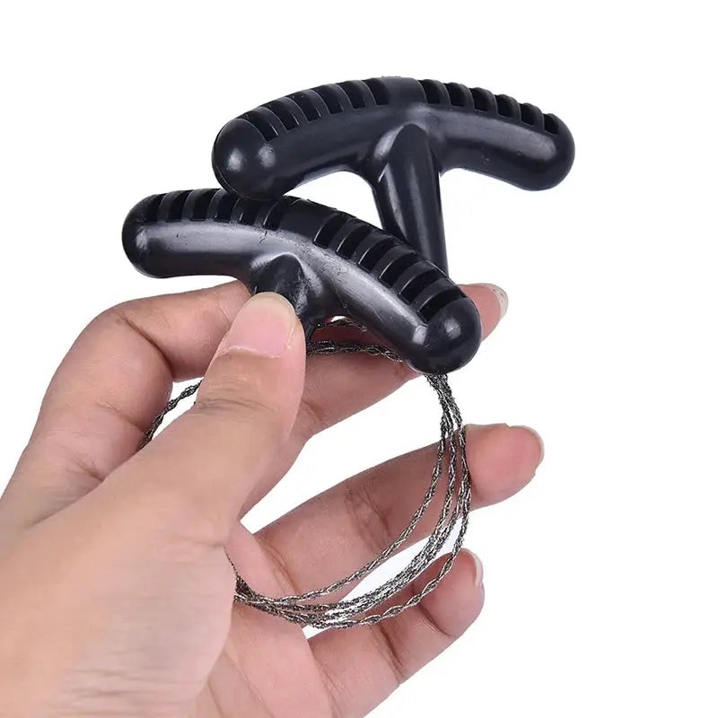 Manual hand rope chain saw by Simples Market; dual black handles with steel wire rope for camping and survival gear