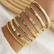 7 Piece Punk Gold Color Bracelets Set For Women Open Bangle Streetwear Goth Heart Print Jewelry Gift 2024