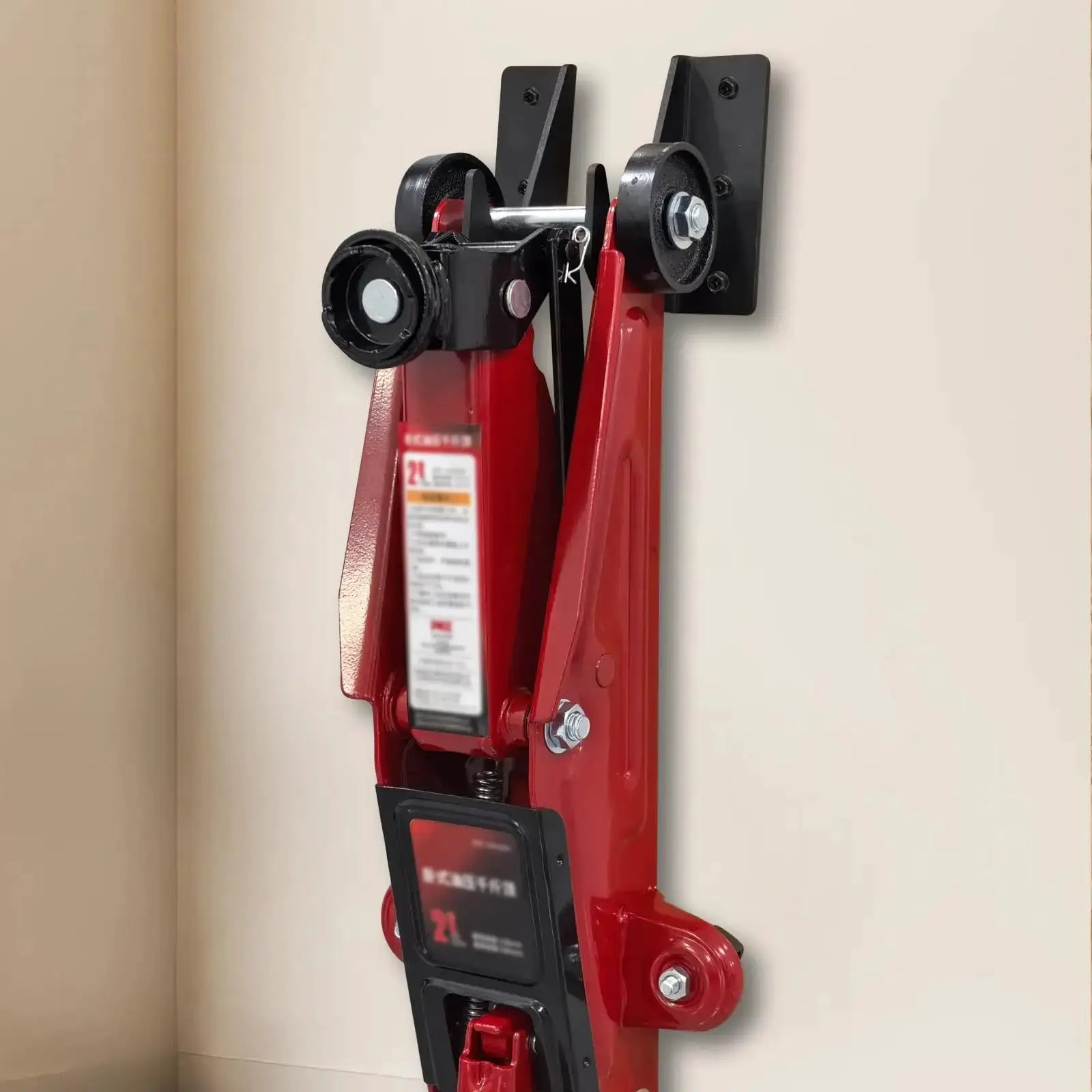 Floor-standing jack rack wall-mounted storage rack in red and black by Simples Market.